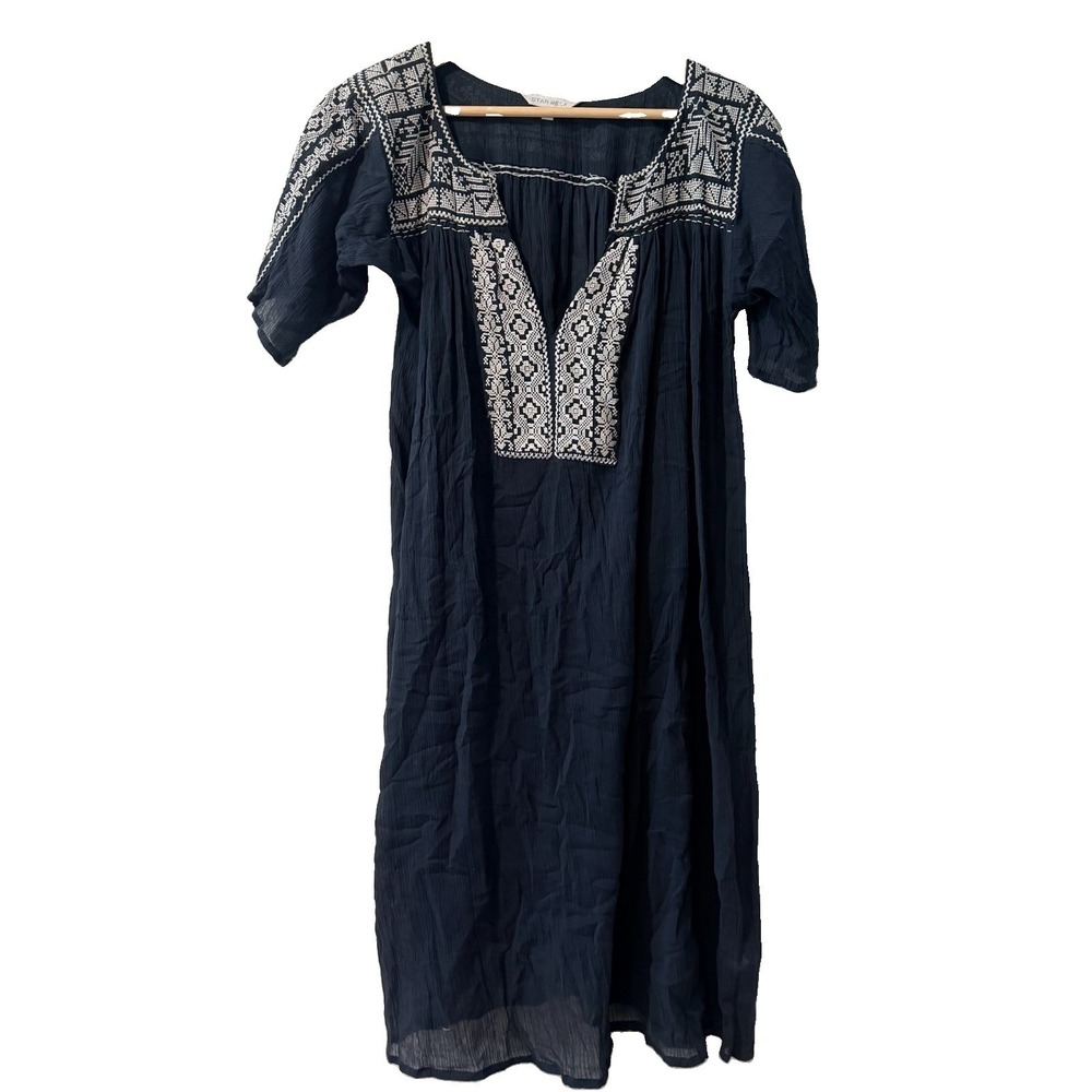 Star Mela Ina‎ Embroidered Short Sleeve Dress Small Navy Resort wear Vacation